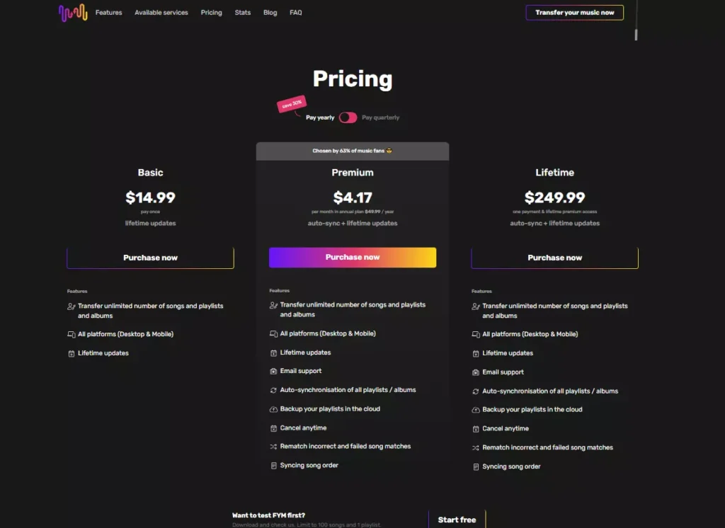 Plans And Pricing of Free Your Music